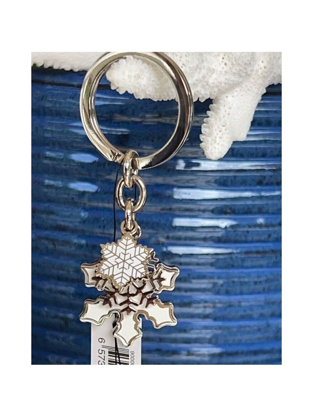 COACH White 3 snowflake Purse Charm Key Chain / Fob Silver White - Picture 4 of 8